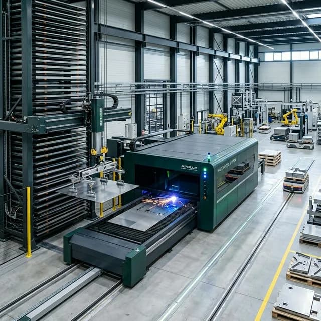 A fully automated laser cutting production line with a tower material storage system